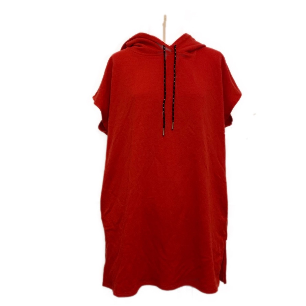 Sweatshirt dress hoodie oversize red cap sleeves